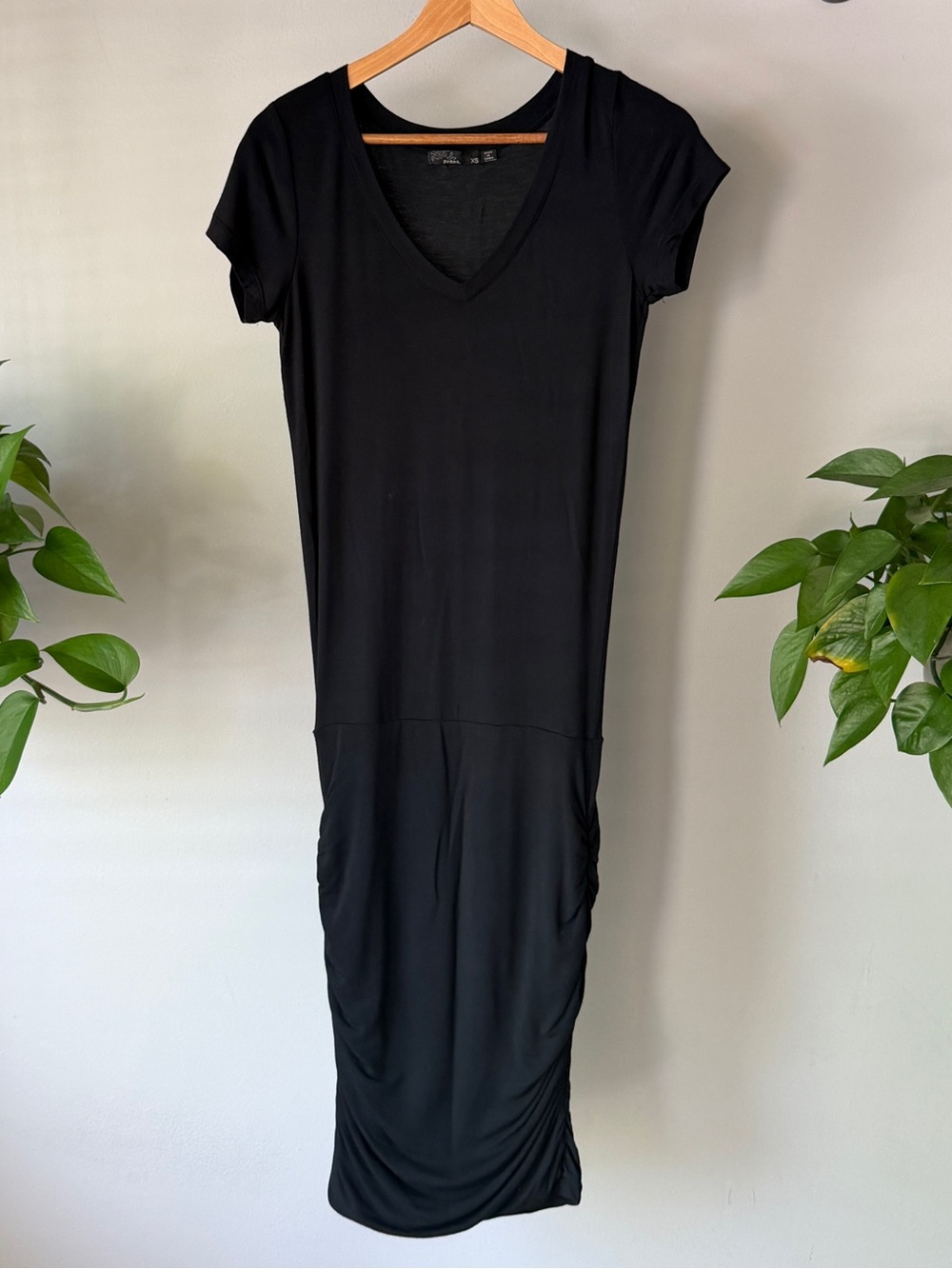 PrAna Foundation Dress Women’s XS Black Ruched Sides Lenzing Modal Stretch